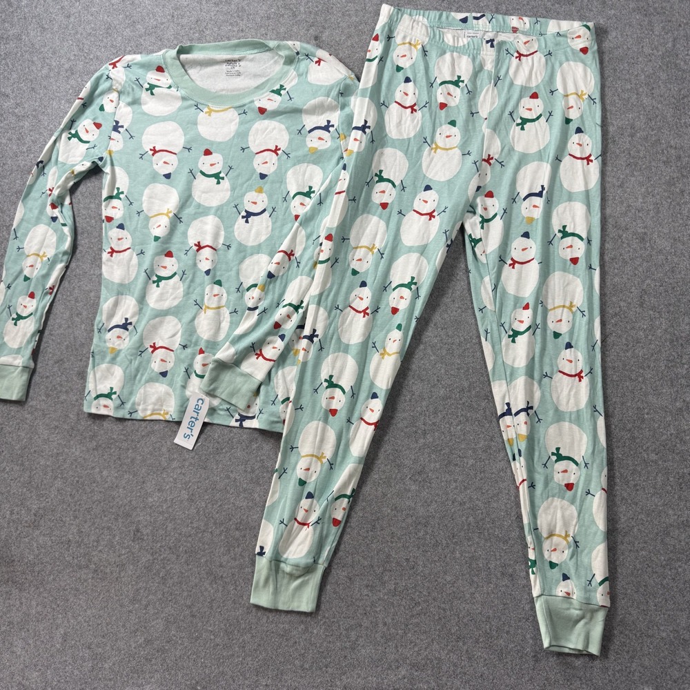 Carter's Adult Small Snowman Pajama Set NWT Mint Green Christmas Holiday Cotton